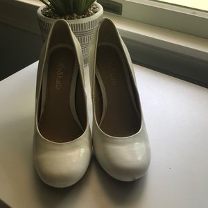 Kelly and Katie white heels